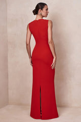 Astrelle | Red Crew-Neck Maxi Dress