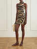 Pleated printed mesh mini dress