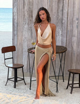 CYRENE TIE MAXI SKIRT - GOLD