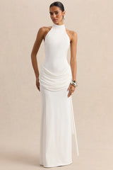 Lorintha | White High-Neck Maxi Dress With Draped-Detailing