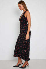 Black Floral Maxi Dress V-Neck Sleevelss