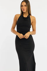 Black Midi Dress Halter Neck