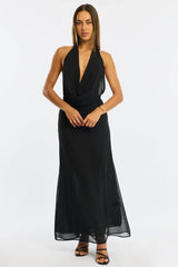 Black Cowl Neck Maxi Dress Chiffon