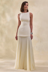 Hadley | Stone Boat-Neck Maxi Dress With Drop-Waist