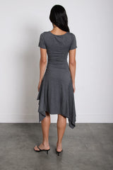 ASYMMETRICAL RUFFLE HEM MIDI DRESS