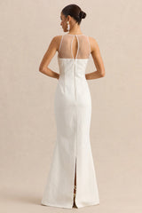 Rosevine | White Lace Crew-Neck Maxi Dress With Mesh Panel