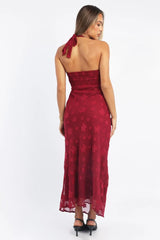 Red Midi Dress Halter Neck
