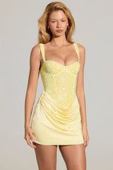 Embellished Corset Mini Dress in Lemon Yellow
