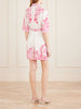 Floral-print embellished linen mini dress