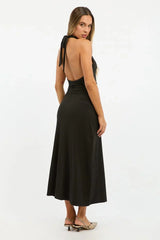 Black Halter Neck Midi Dress