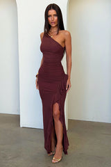 Floretta One-Shoulder Maxi Dress - Brown