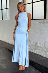 Sasha High Neck Mesh Maxi Dress - Blue