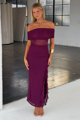 Saylor Off-Shoulder Mesh Maxi Dress - Plum