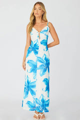 White Floral Maxi Dress Cut Out Detail Mesh