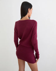 Junbi Wrap Mini Dress in Knit Wine