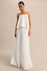 Saralyn | White Bandeau Maxi Dress With Pleated-Skirt