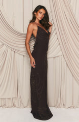 Flirt And Flutter Beaded Maxi Dress Chocolate