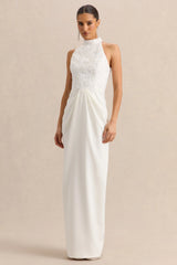 Charlotte | White Halter-Neck Maxi Dress With Gathered-Detailing