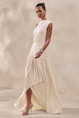 Myssara | Cream High-Neck Maxi Dress Gathered-Detailing