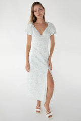 PUFF SLEEVE FLORAL MIDI DRESS