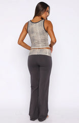 My Own Sunshine Fold Over Pants Charcoal/Leopard Print