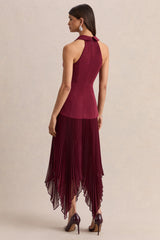 Marvelle | Burgundy Plunge-Neck Maxi Dress With Hanky Hem