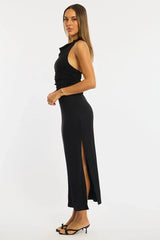 Black Midi Dress Halter Neck