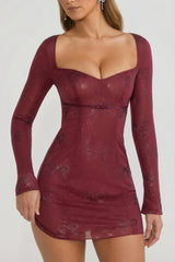 Embellished Sweetheart A-Line Mini Dress in Wine Red