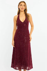 Red Midi Dress Halter Neck