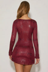 Embellished Sweetheart A-Line Mini Dress in Wine Red