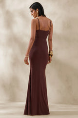 Iridessa | Brown Plunge-Neck Maxi Dress