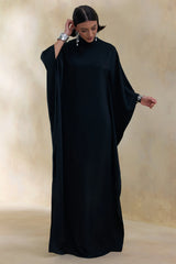 Lumisette | Black Satin High-Neck Maxi Dress With Cape