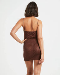 Maya Lace Mini Dress in Chocolate Brown