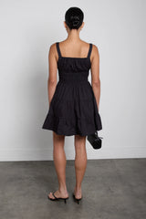 GATHERED COTTON POPLIN MINI DRESS