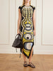 Fringed printed silk-voile mini dress