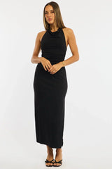 Black Midi Dress Halter Neck