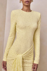 Evangela | Lemon Lace Crew-Neck Maxi Dress With Wrap-Detail