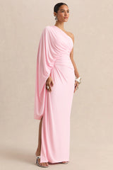 Sabella | Pink Asymmetric-Neck Maxi Dress