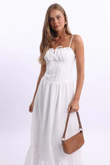 White Maxi Dress Corset Detailed