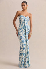 Ali | Blue Porcelain Print Sweetheart Ruched Wrap Maxi Dress