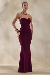 Elodia | Burgundy Bandeau Maxi Dress With Gathered-Detailing