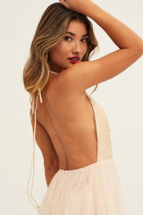 Black Midi Dress Backless V Neck Lace