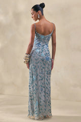 Gemini | Blue Embellished Strappy Maxi Dress