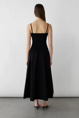 SHIRRED COTTON POPLIN MIDI DRESS