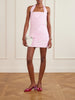 Tippy ruched checked cotton halterneck mini dress