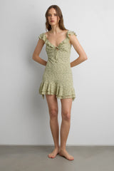 RUFFLED TRIM CHIFFON MINI DRESS