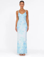 GUILIANNA FRILL MAXI DRESS - BLUE : FLORAL : TAPESTRY