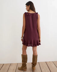 Swade Plunge Mini Dress in Crinkle Plum