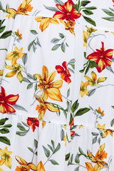 Multi Floral Print Midi Dress One Shoulder Short Sleeve