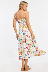 Red Abstract Midi Dress Ribbon Detail Strappy